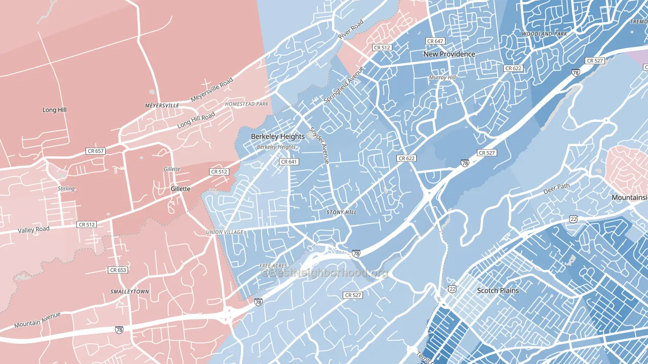Berkeley Heights, NJ block-group political-lean map