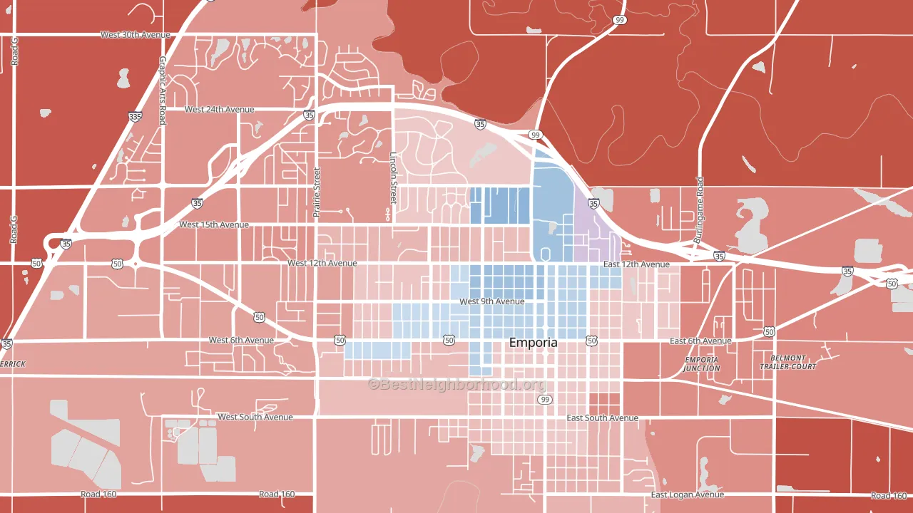 Berkeley Hills, Emporia, KS block-group political-lean map