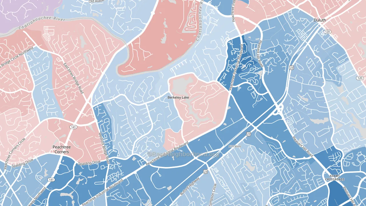 Berkeley Lake, GA block-group political-lean map