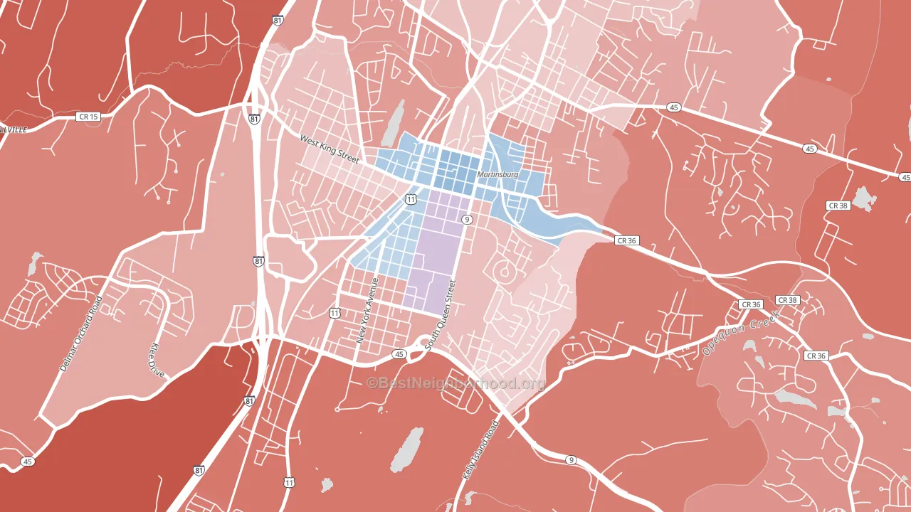 Berkeley Place, Martinsburg, WV block-group political-lean map