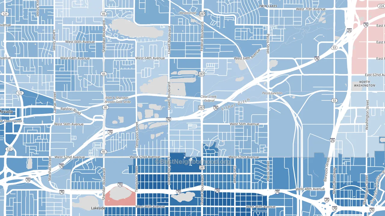 Berkley, CO block-group political-lean map