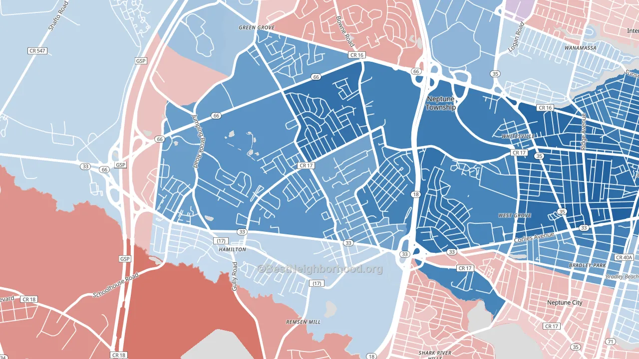 Berkley Estates, Neptune, NJ block-group political-lean map