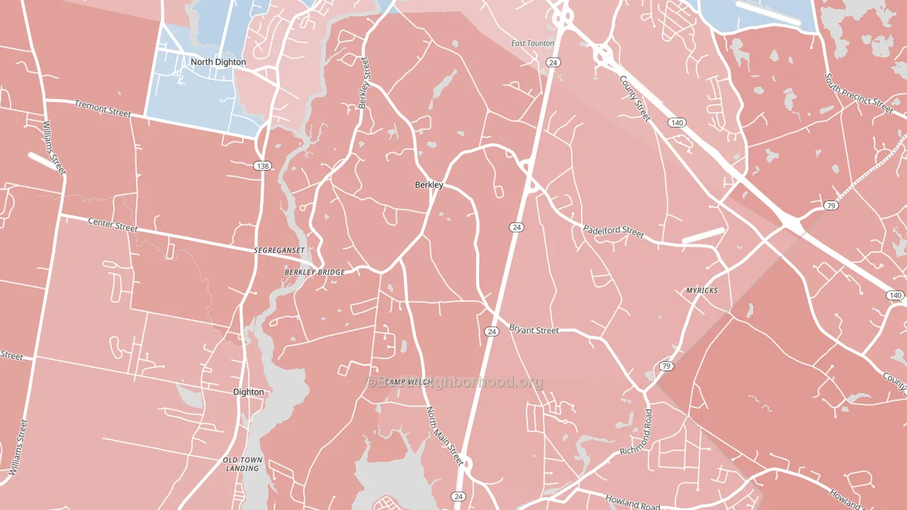 Berkley, MA block-group political-lean map