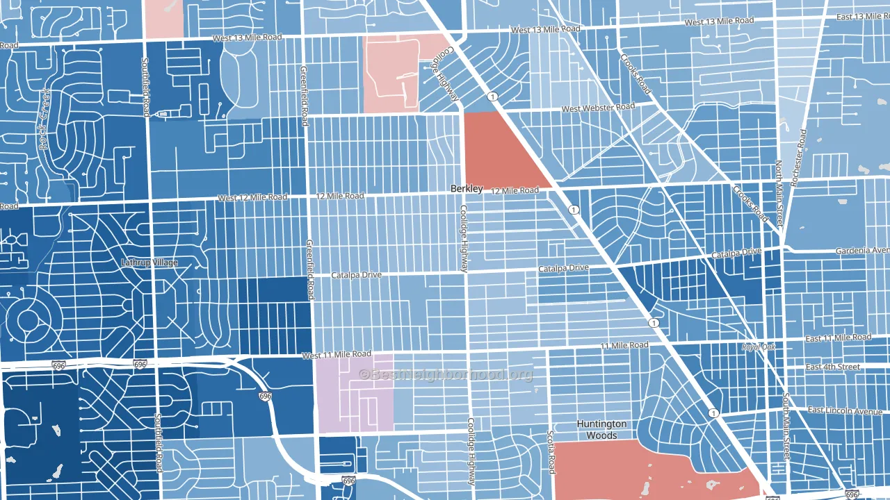 Berkley, MI block-group political-lean map