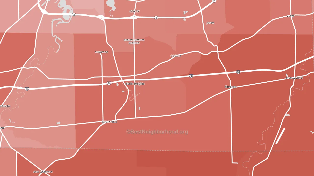 Berlin Heights, OH block-group political-lean map
