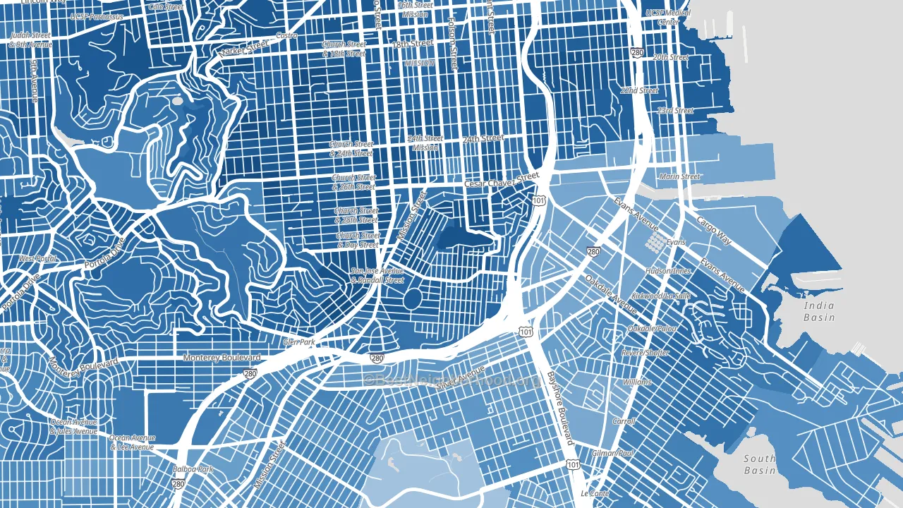 Bernal Heights, San Francisco, CA block-group political-lean map
