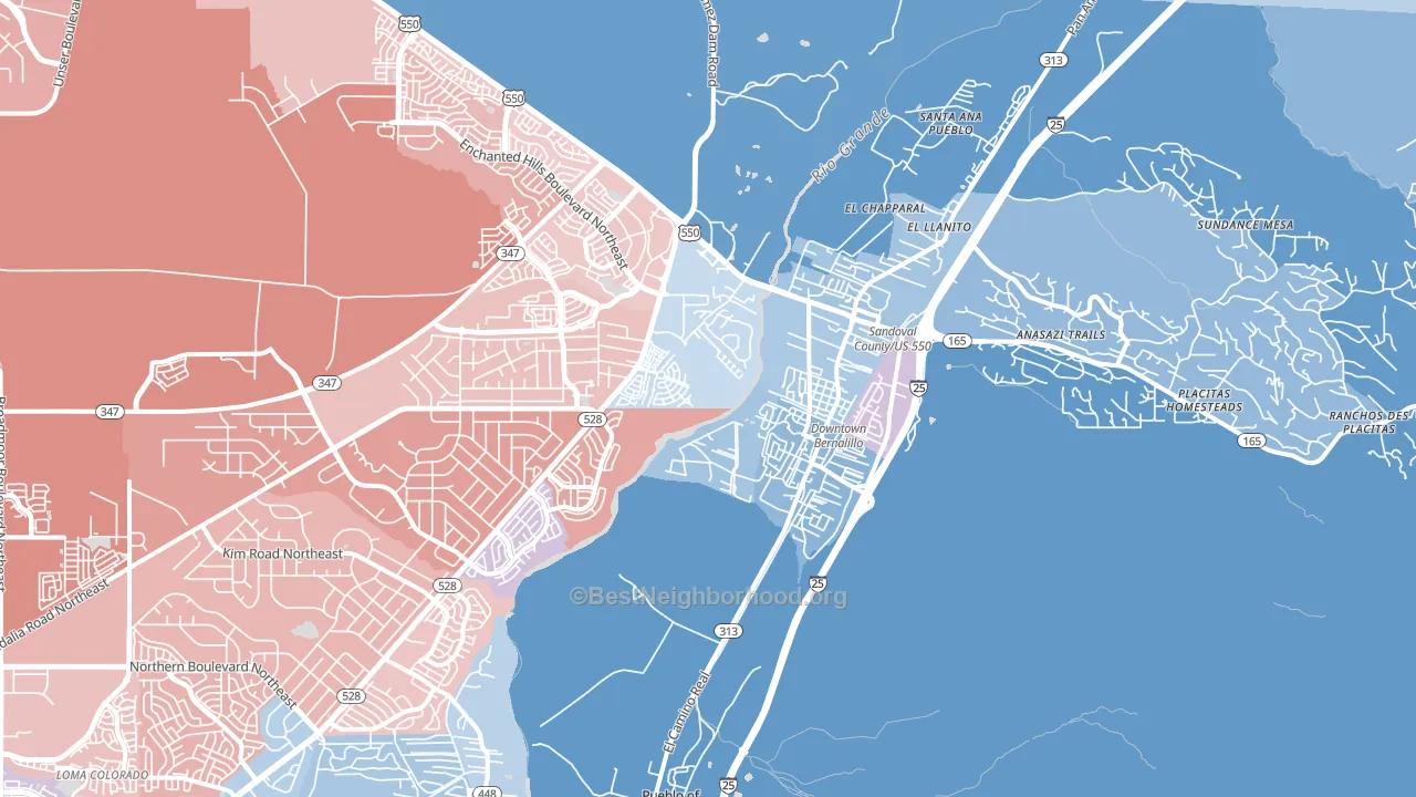 Bernalillo, NM block-group political-lean map