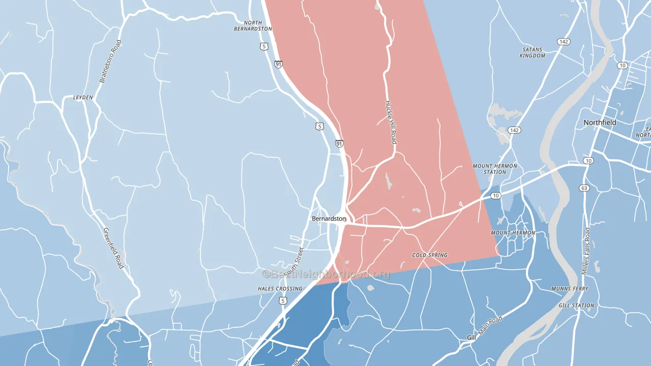 Bernardston, MA block-group political-lean map
