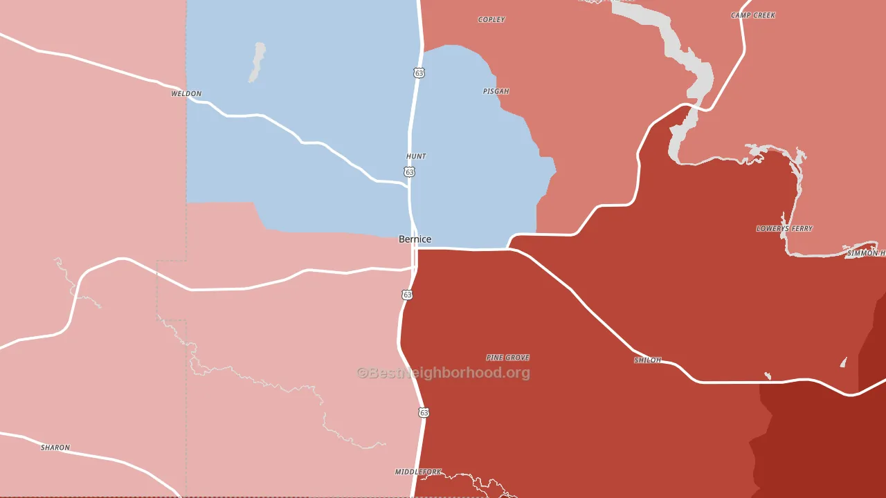 Bernice, LA block-group political-lean map