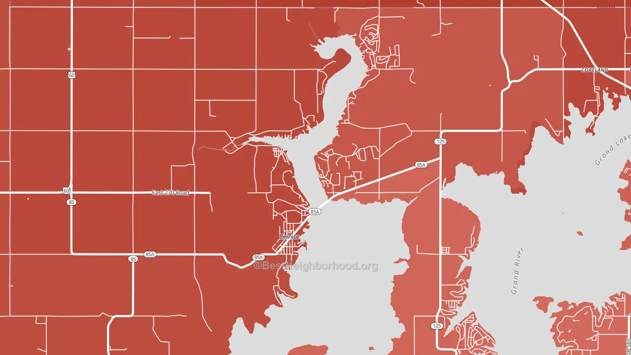 Bernice, OK block-group political-lean map