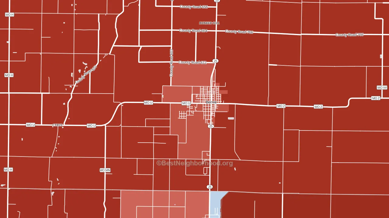 Bernie, MO block-group political-lean map