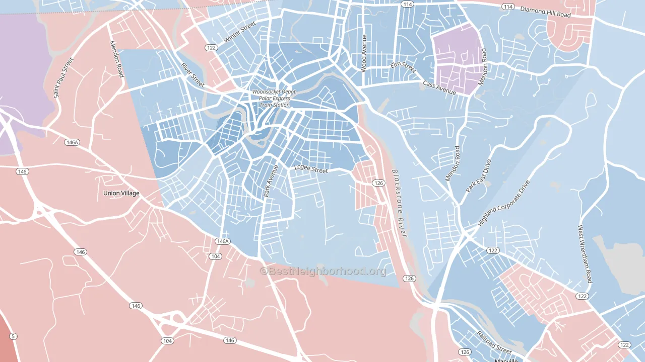 Bernon Heights, Woonsocket, RI block-group political-lean map