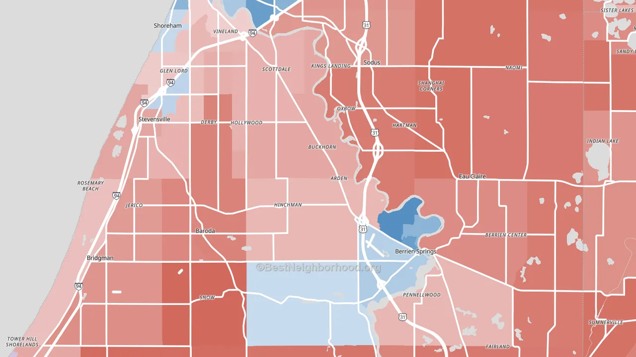 Berrien County, MI block-group political-lean map