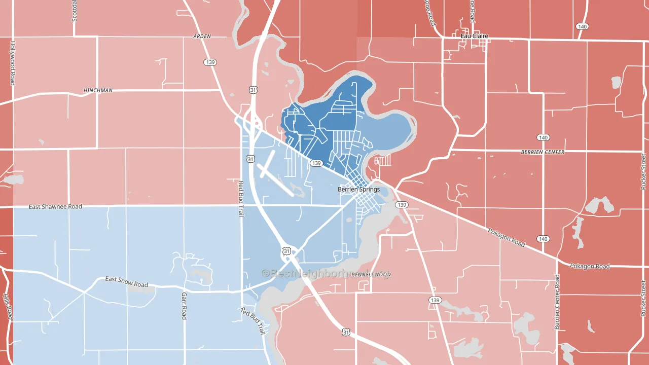 Berrien Springs, MI block-group political-lean map