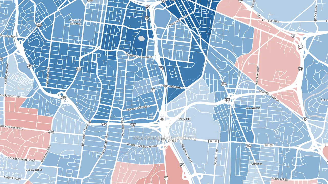 Berry Hill, TN block-group political-lean map