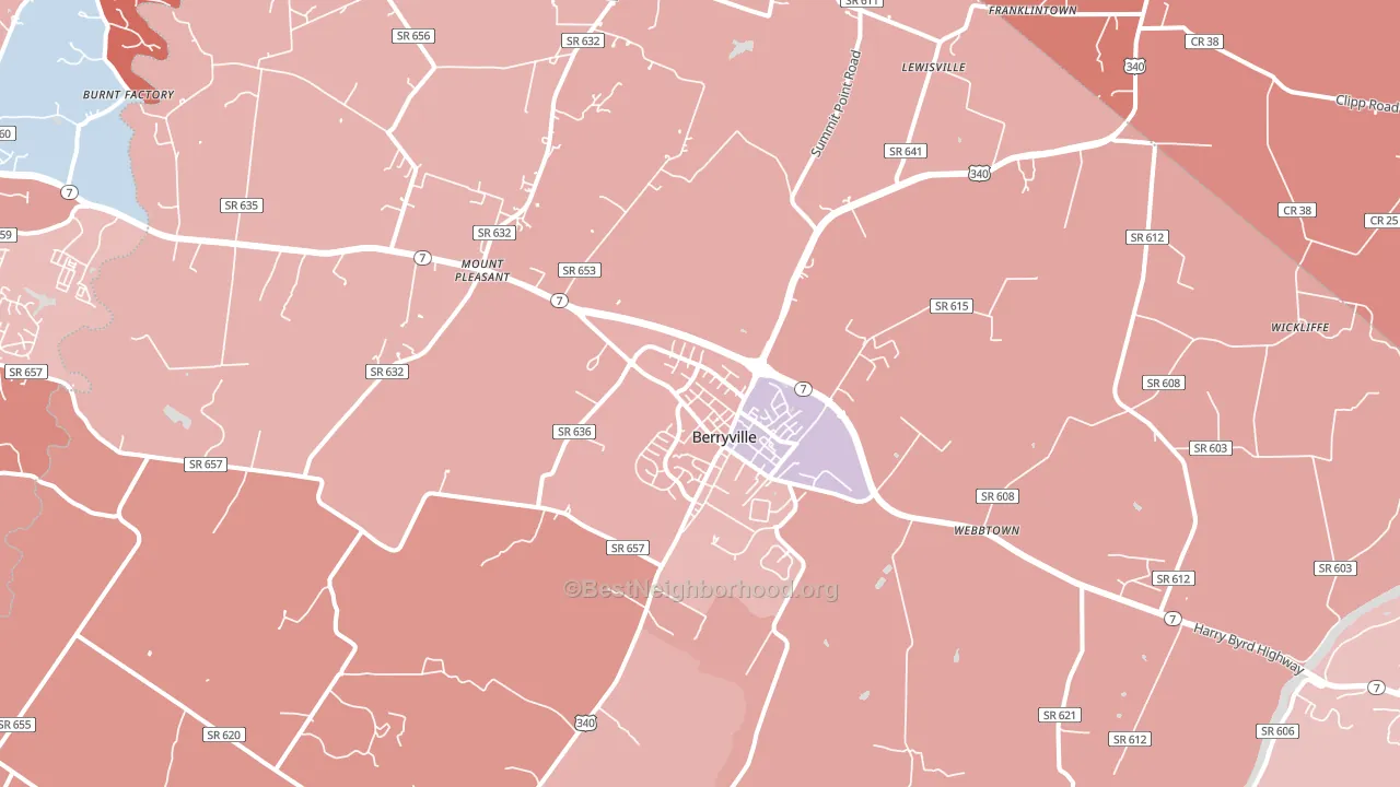 Berryville, VA block-group political-lean map