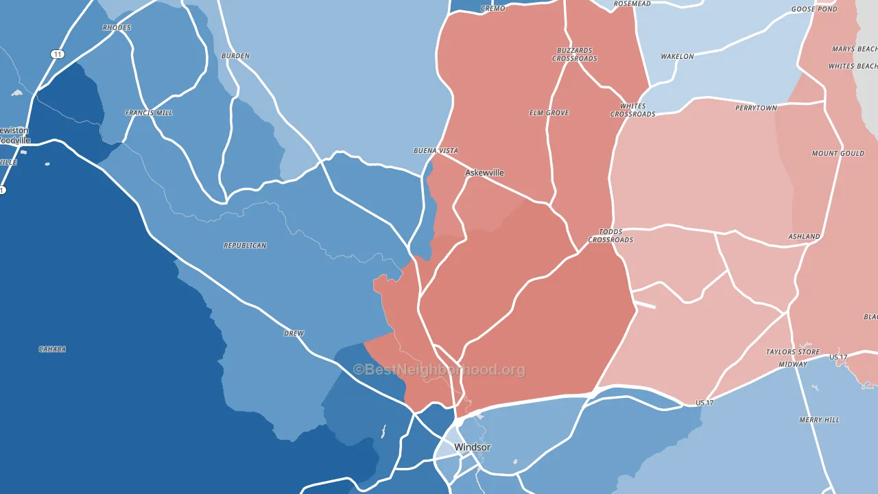 Bertie County, NC block-group political-lean map