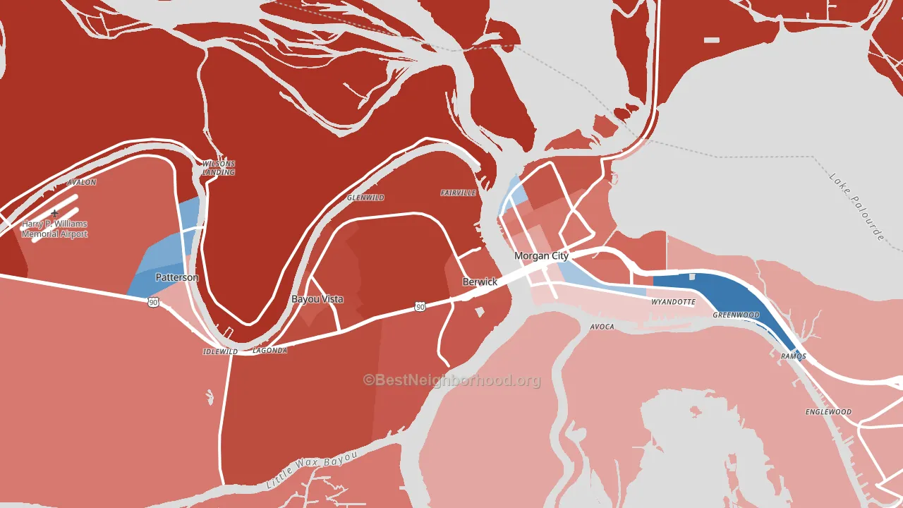 Berwick, LA block-group political-lean map
