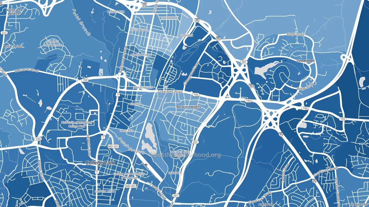 Berwyn Heights, MD block-group political-lean map
