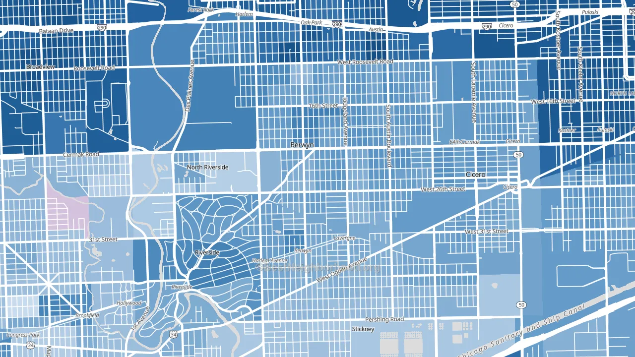 Berwyn, IL block-group political-lean map