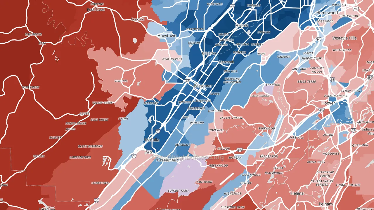 Bessemer, AL block-group political-lean map