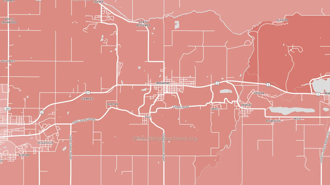 Bessemer, MI block-group political-lean map