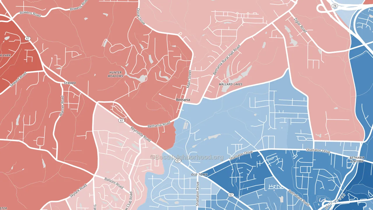 Bethania, NC block-group political-lean map