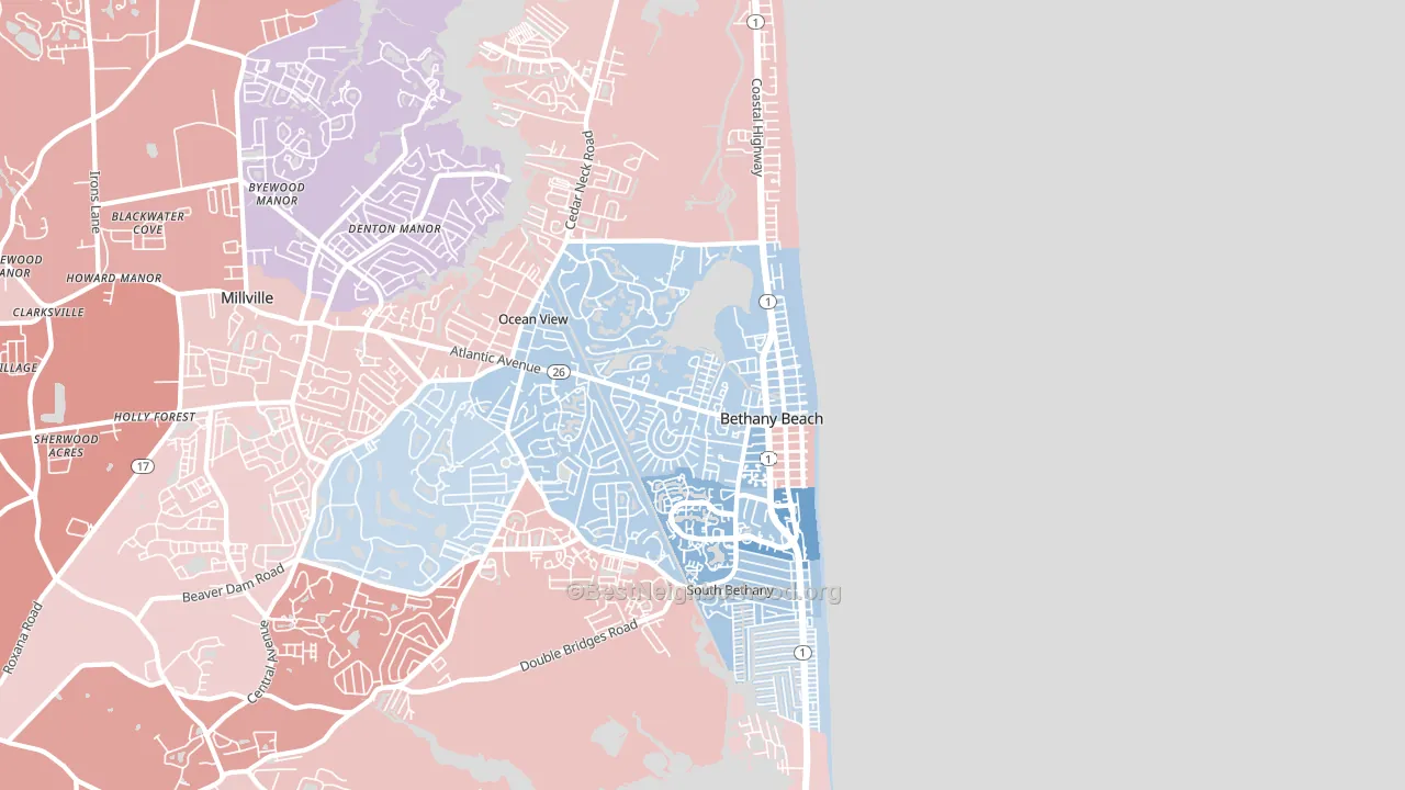 Bethany Beach, DE block-group political-lean map