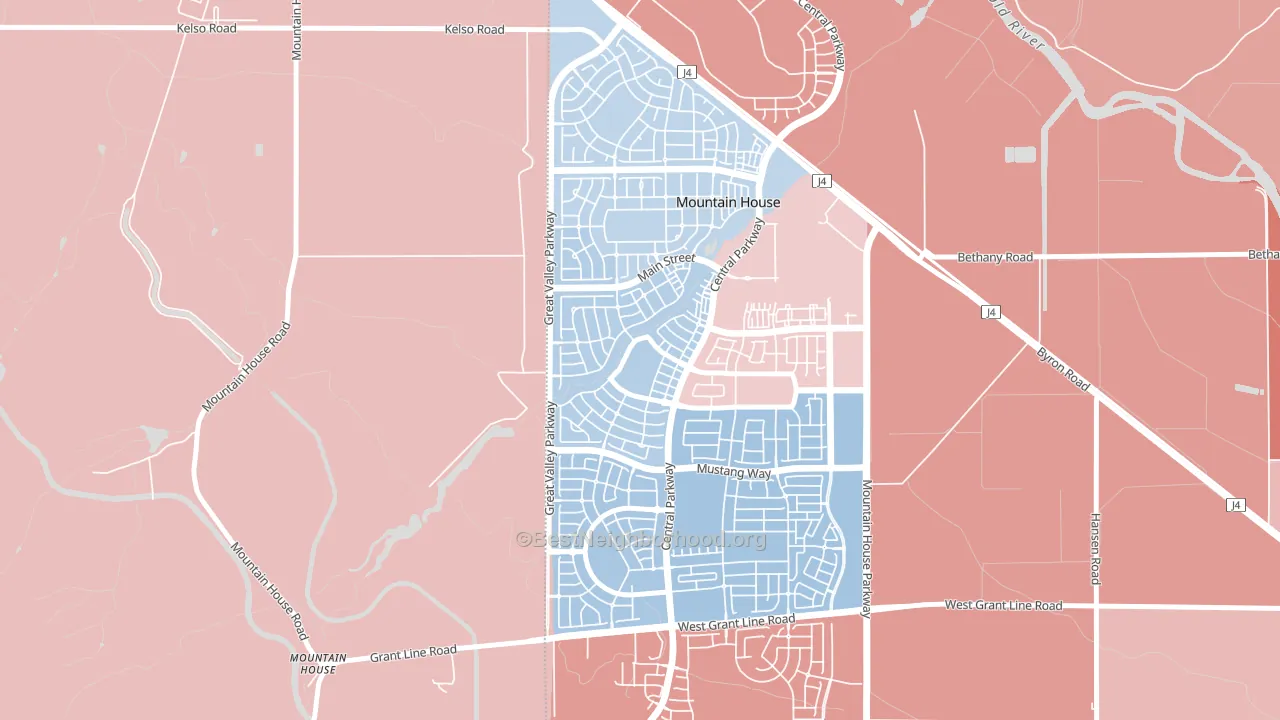 Bethany, Mountain House, CA block-group political-lean map