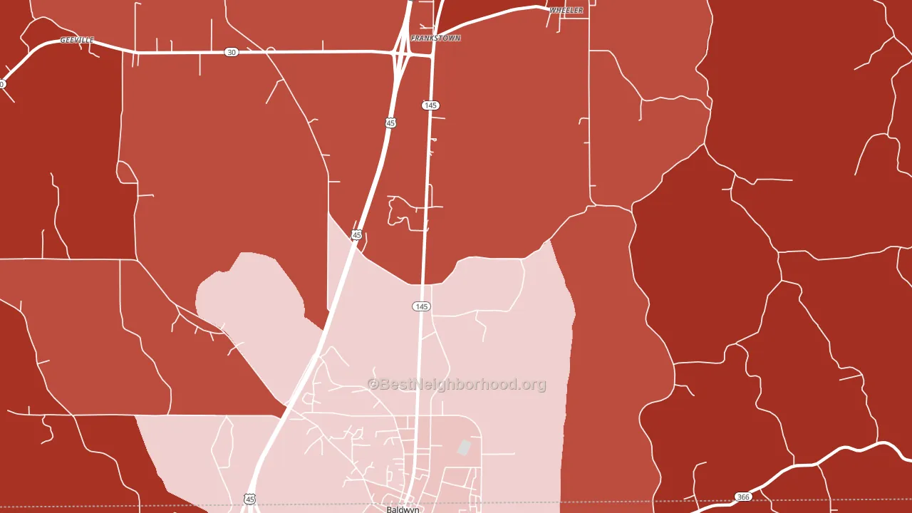 Bethany, MS block-group political-lean map