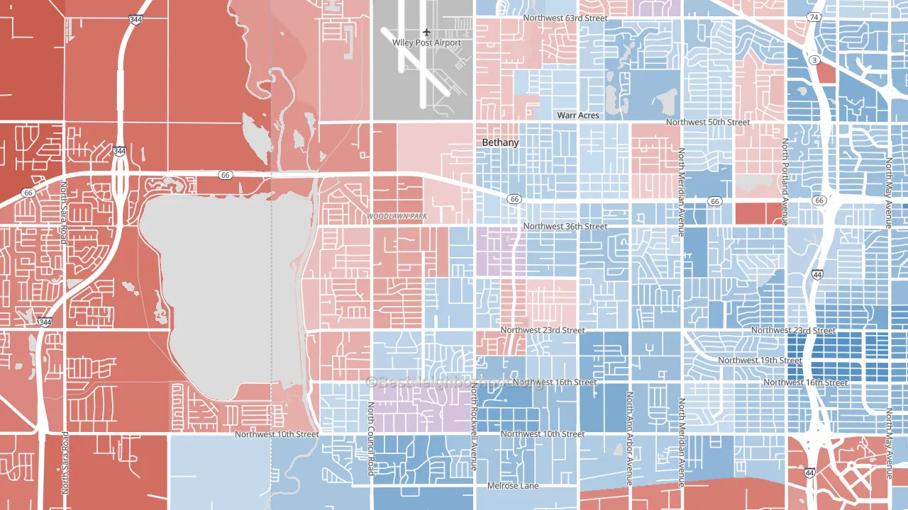 Bethany, OK block-group political-lean map