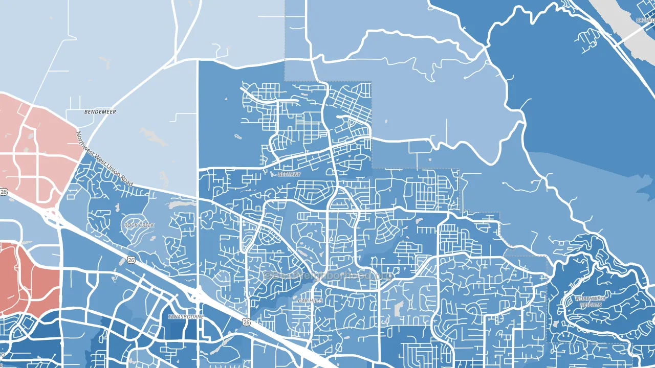 Bethany, OR block-group political-lean map