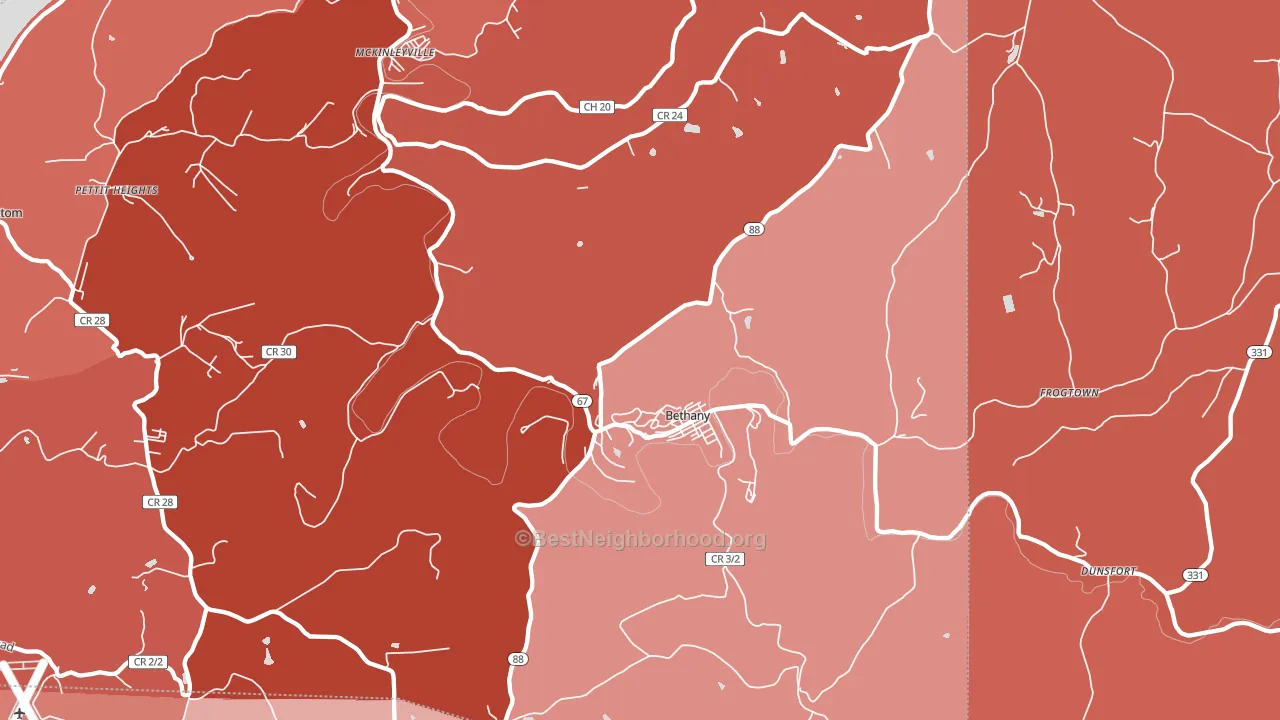 Bethany, WV block-group political-lean map