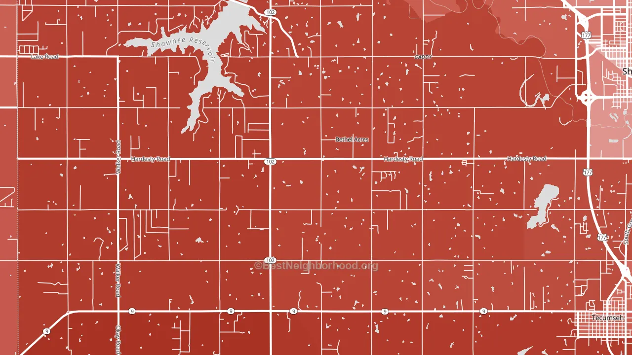 Bethel Acres, OK block-group political-lean map