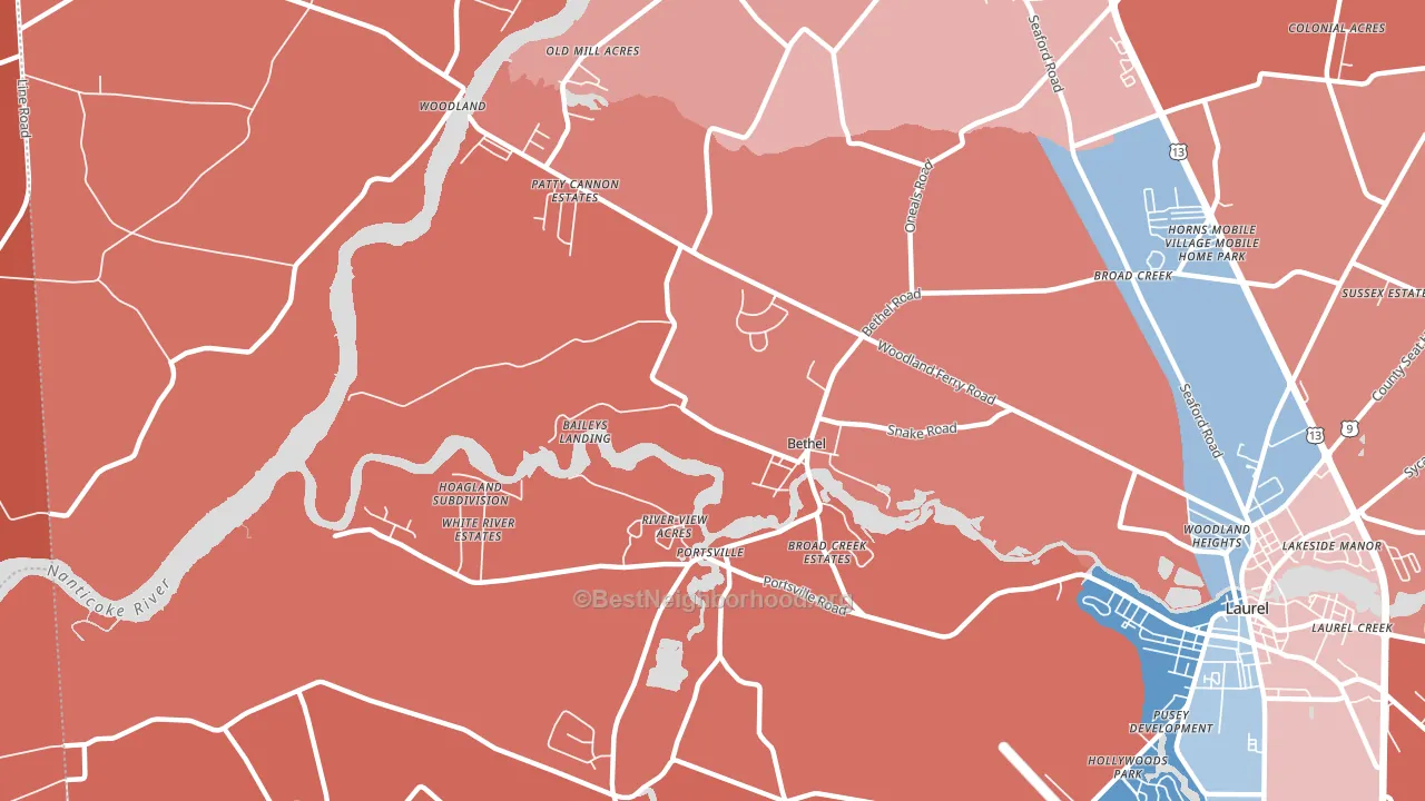 Bethel, DE block-group political-lean map