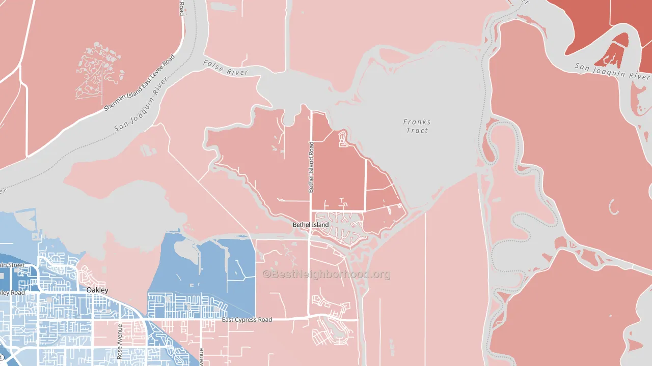 Bethel Island, CA block-group political-lean map