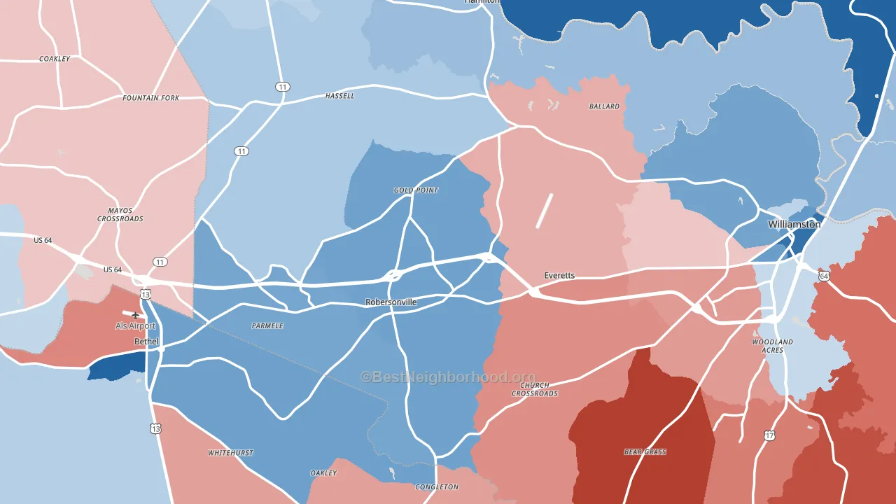 Bethel, NC block-group political-lean map