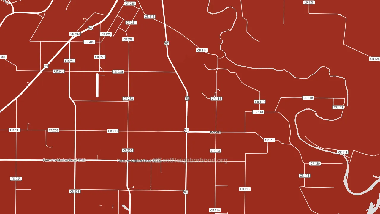 Bethel, TX block-group political-lean map