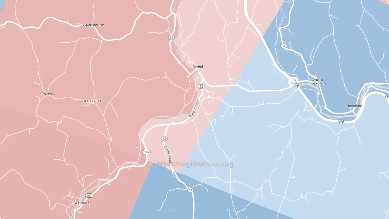 Bethel, VT block-group political-lean map