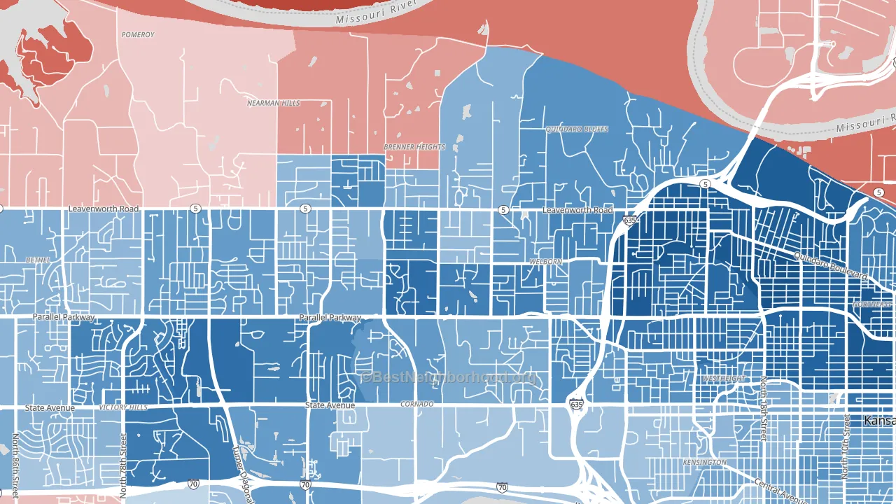 Bethel Welborn, Kansas City, KS block-group political-lean map