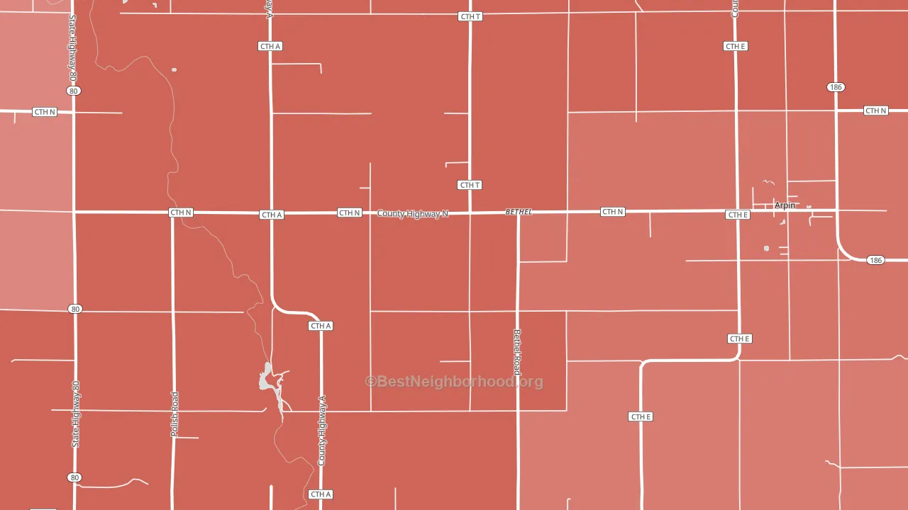 Bethel, WI block-group political-lean map