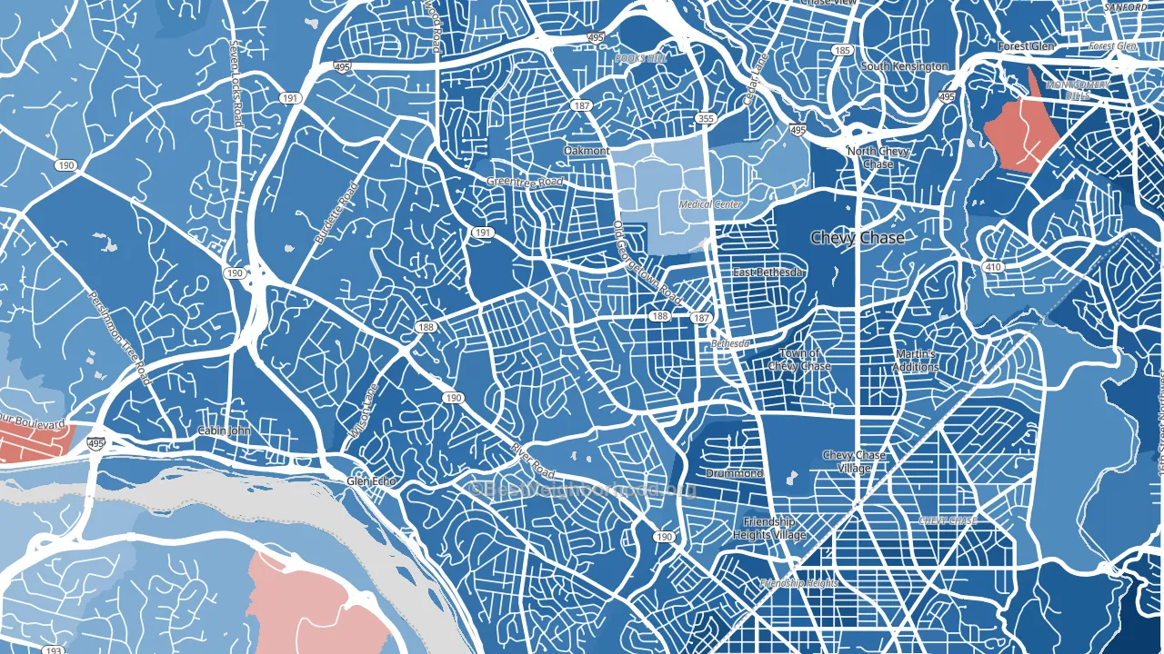 Bethesda, MD block-group political-lean map