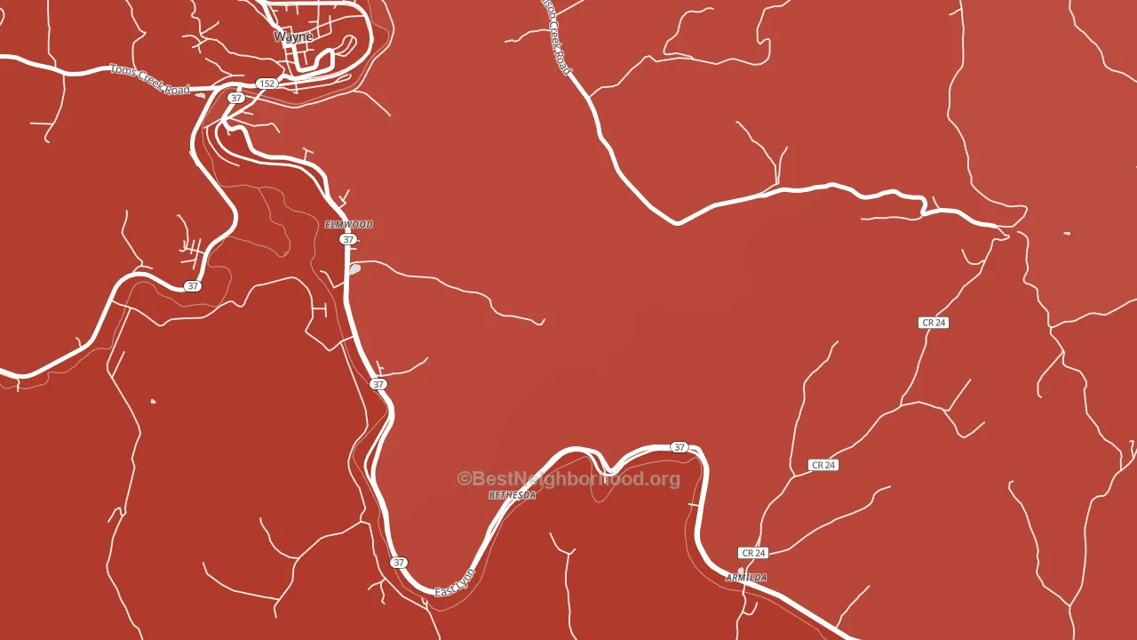 Bethesda, WV block-group political-lean map