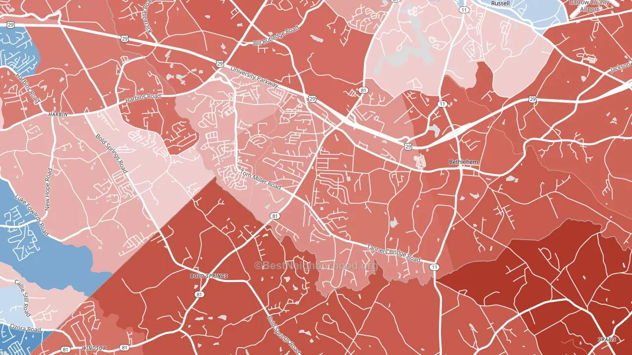 Bethlehem, GA block-group political-lean map