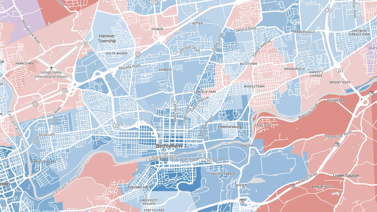 Bethlehem, PA block-group political-lean map