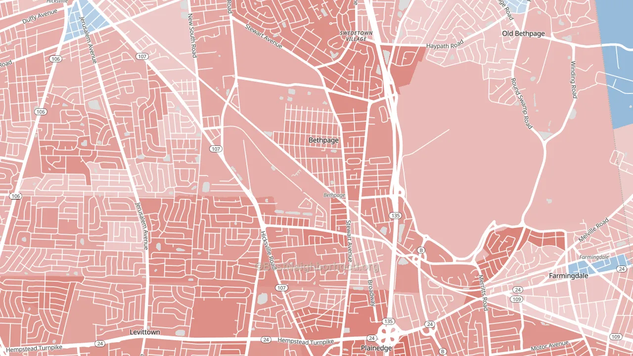 Bethpage, NY block-group political-lean map