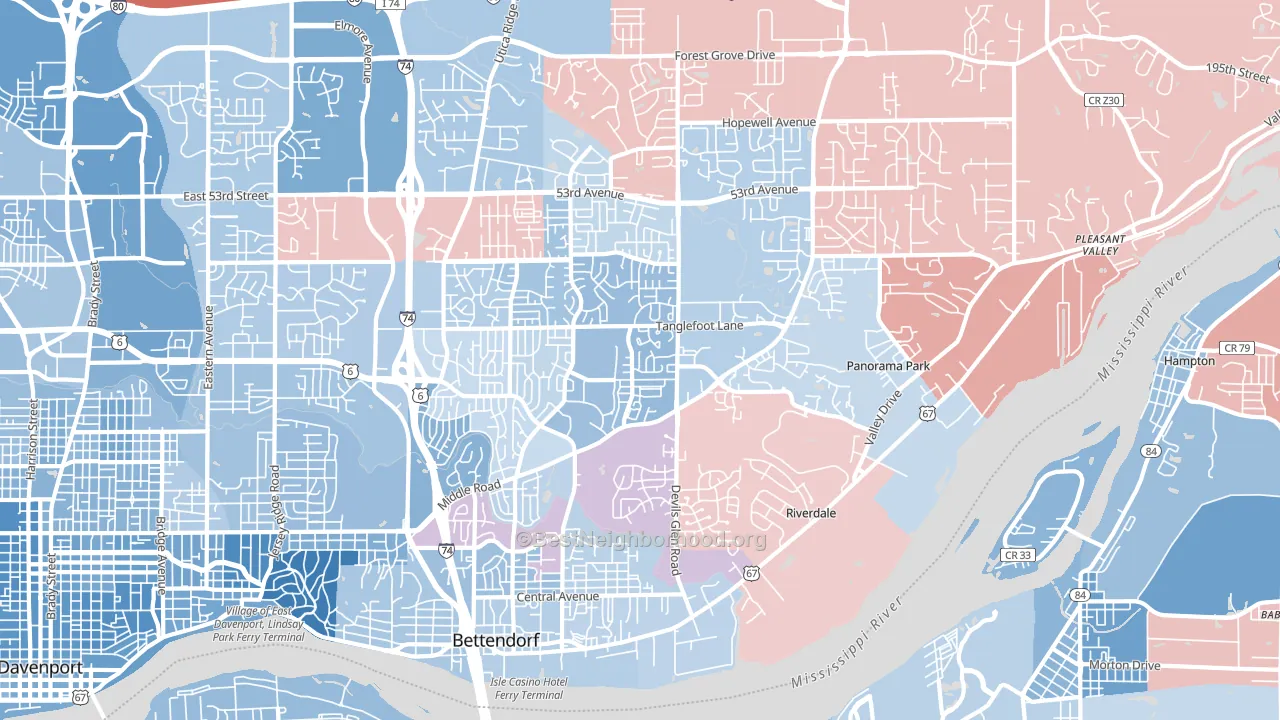Bettendorf, IA block-group political-lean map