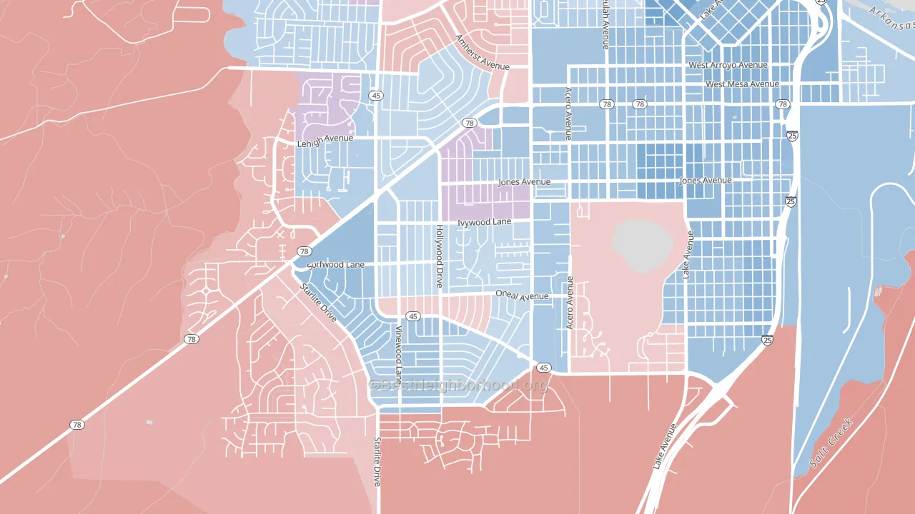 Beulah Heights, Pueblo, CO block-group political-lean map