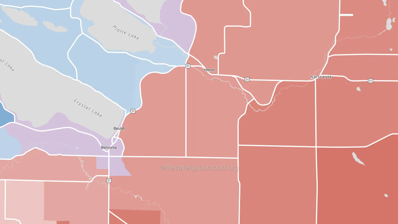 Beulah, MI block-group political-lean map