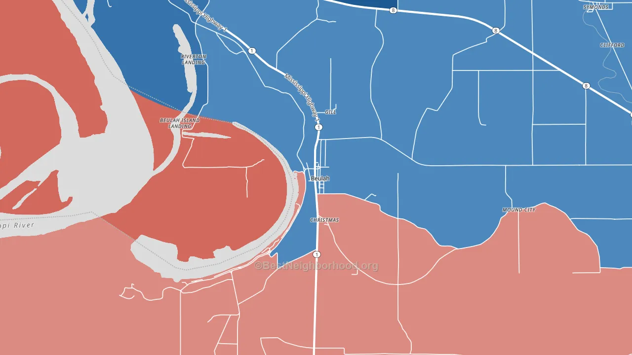 Beulah, MS block-group political-lean map